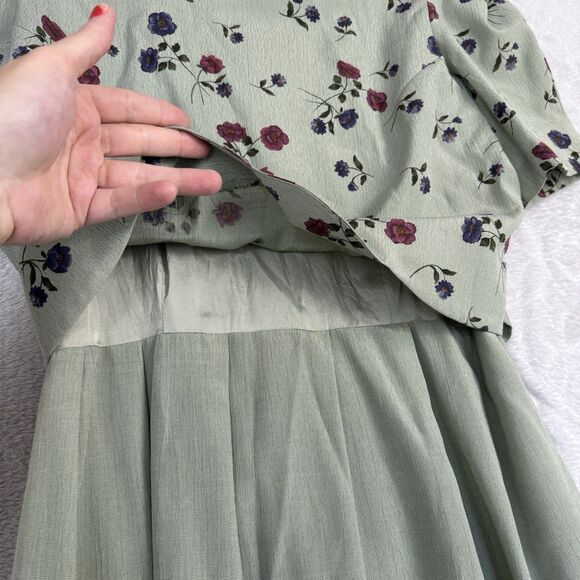 Vtg Puff Sleeve Tea Dress 8 Green Cottage Modest Grandma Prairie Garden 80s 90s - Picture 5 of 15